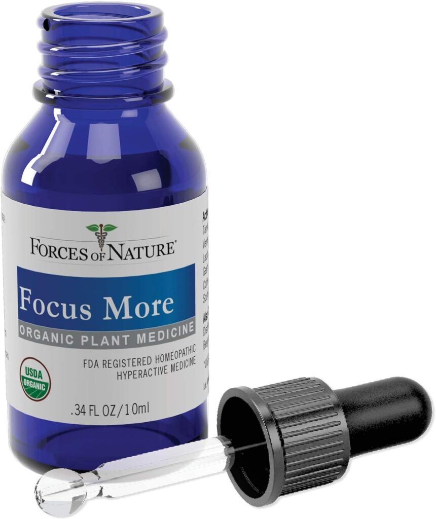Forces of Nature, Natural and Organic Focus More (10ml), Non Drowsy, Non Addictive, Non GMO, Promote Increased Focus, Attention, Concentration, Creativity, and Mental Clarity