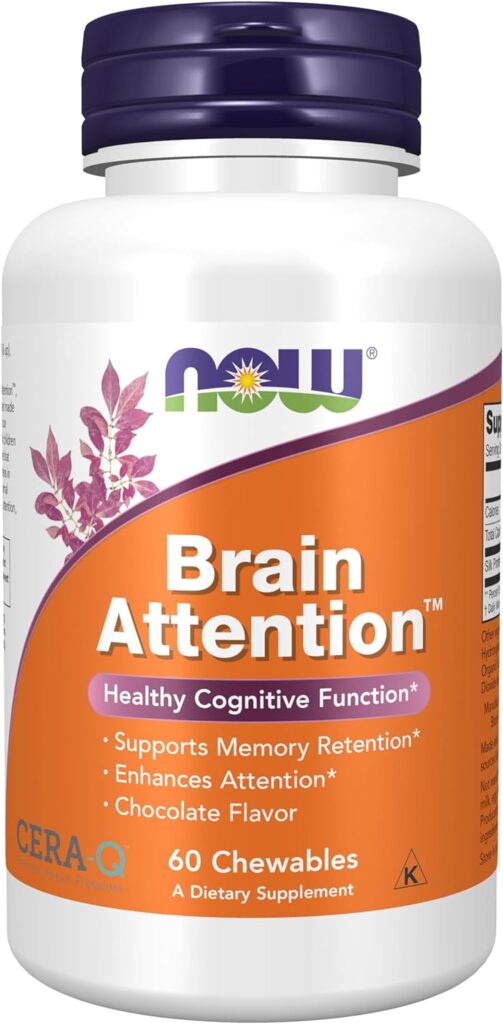 NOW Supplements, Brain Attention™ with Cera-Q™, Healthy Cognitive Function*, 60 Chewables