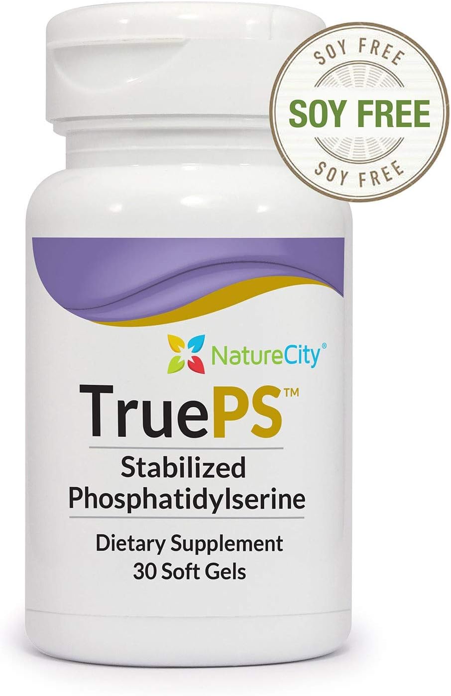 NatureCity True-PS Soy Free Stabilized Phosphatidylserine 100mg Brain Supplements for Memory and Focus - Memory Pills for Brain - Brain Health Supplements for Adults (30 SoftGels)