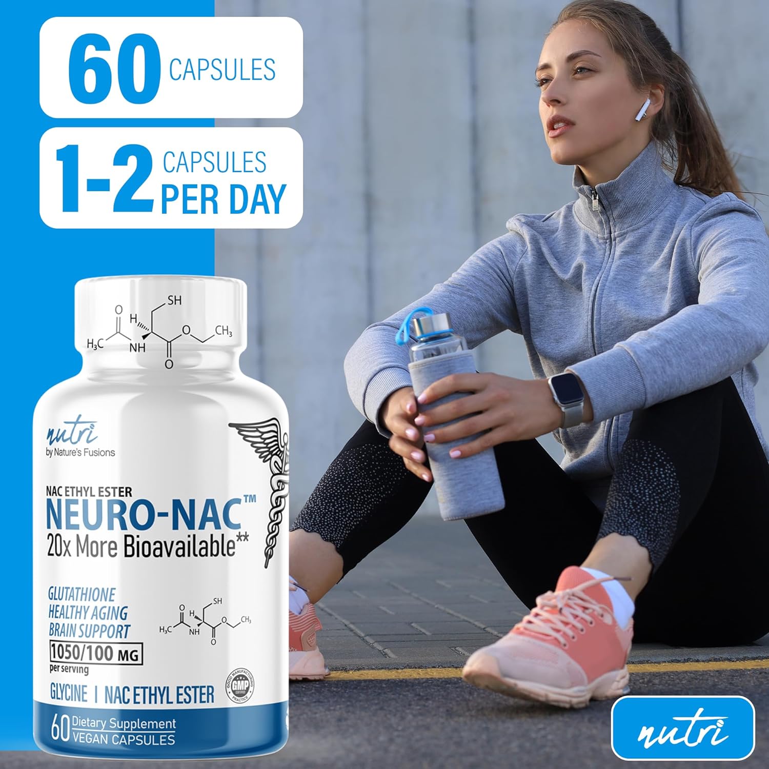 Neuro NAC Supplement N-Acetyl Cysteine Ethyl Ester - 20x More Bioavailable Than NAC 600 mg - Boost Glutathione 10x More Than Liposomal Glutathione - N Acetyl Cysteine Ethyl Ester - NACET (60 Capsules)