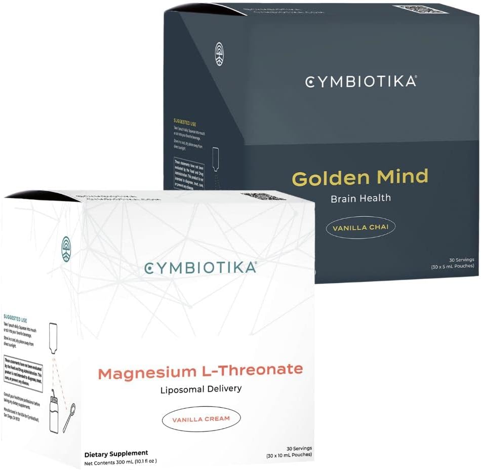 CYMBIOTIKA Liposomal Magnesium L-Threonate  Golden Mind Bundle for Adults, Brain Memory Focus Supplement, with Gotu Kola, Brain Fog  Cognitive Function Support, Keto, Vegan, Gluten Free