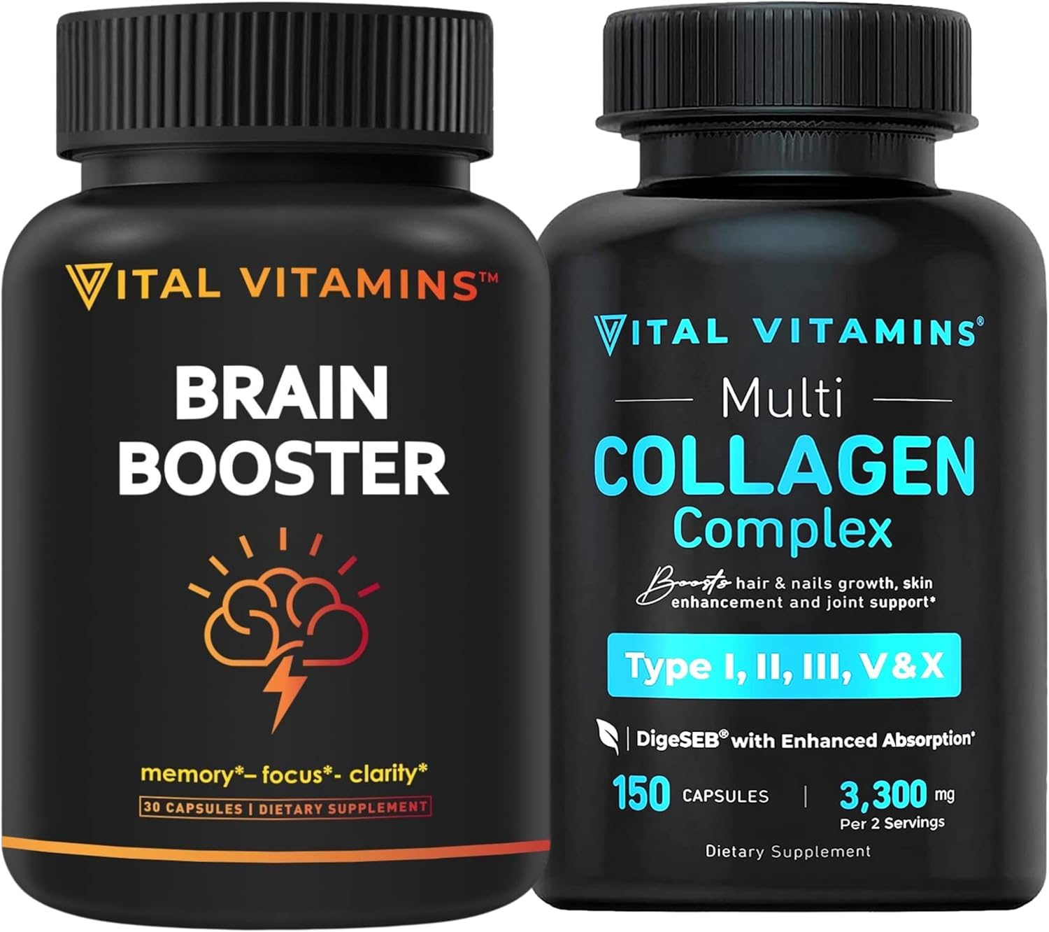 Vital Vitamins Brain Booster (30 ct) + Multi Collagen Pills (150 ct)