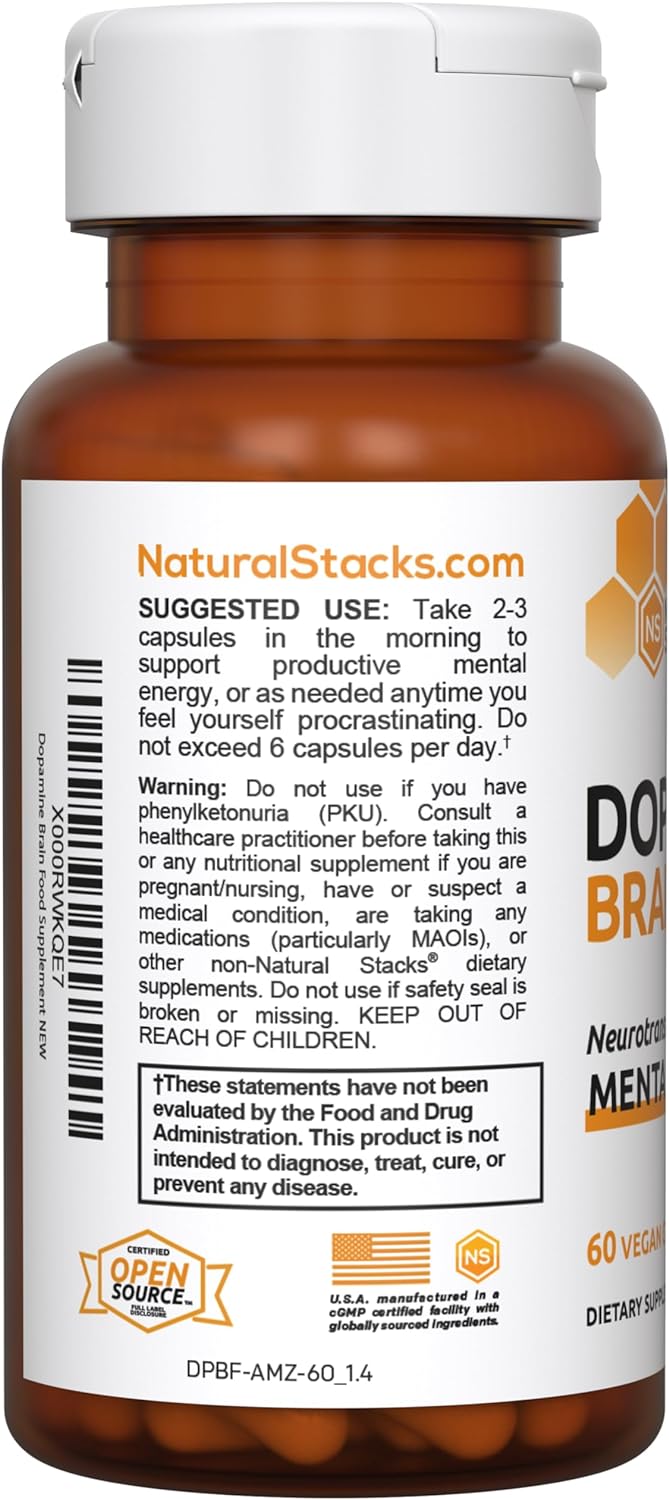 NATURAL STACKS Neurofuel Nootropic + Dopamine Brain Food Bundle - Supports Memory, Motivation  Focus* - 105 Capsules