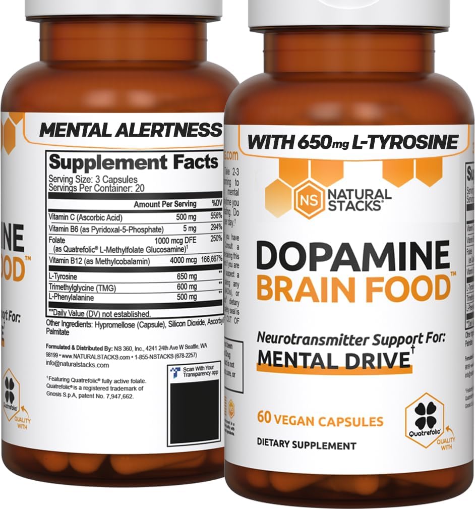 NATURAL STACKS Neurofuel Nootropic + Dopamine Brain Food Bundle - Supports Memory, Motivation  Focus* - 105 Capsules