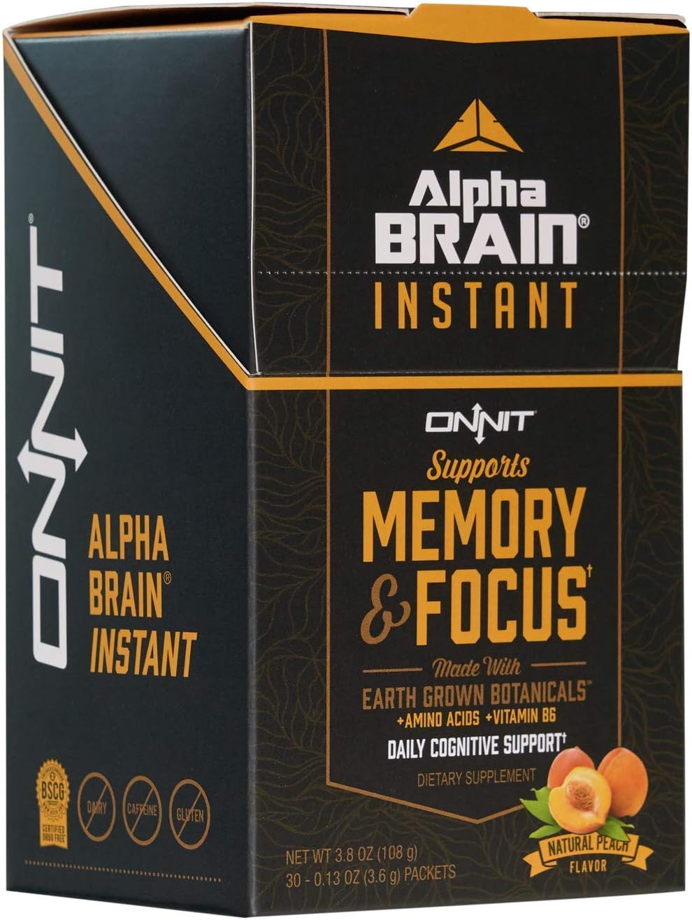 ONNIT Nootropic Stack - Alpha Brain Capsules (30ct) + Alpha Brain Instant - Natural Peach (30ct)