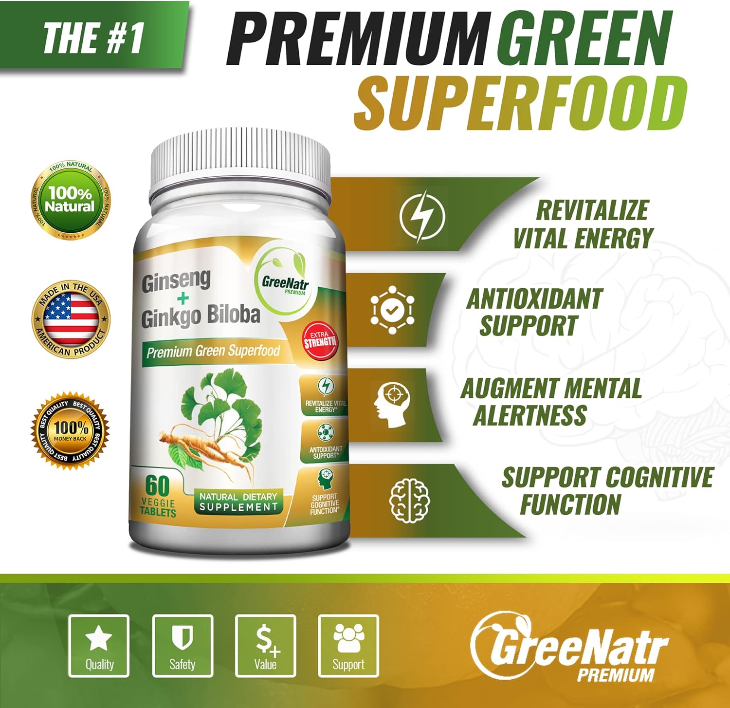 Advanced Brain-Enhancing Supplement Bundle, Korean Red Ginseng Root and Ginkgo Biloba and a Blend of Vitamins That optimizes Memory, Energy, Focus, and Clarity