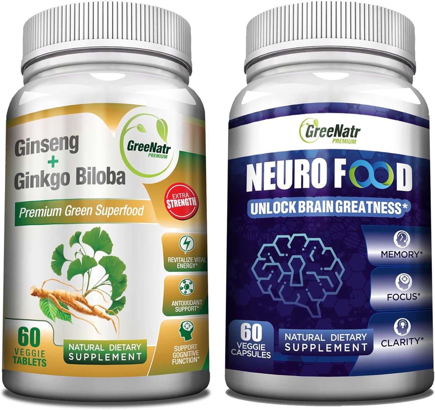 Advanced Brain-Enhancing Supplement Bundle, Korean Red Ginseng Root and Ginkgo Biloba and a Blend of Vitamins That optimizes Memory, Energy, Focus, and Clarity