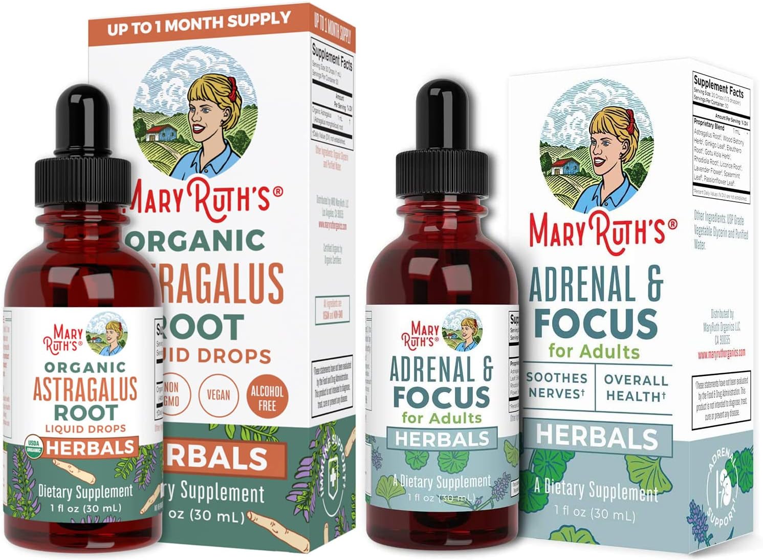 MaryRuth Organics USDA Organic Astragalus Root Liquid Drops  USDA Organic Adults Adrenal  Focus Support Bundle, Immune Support, Focus,  Cardiovascular Support, Ginkgo Biloba, Brain  Memory Drops