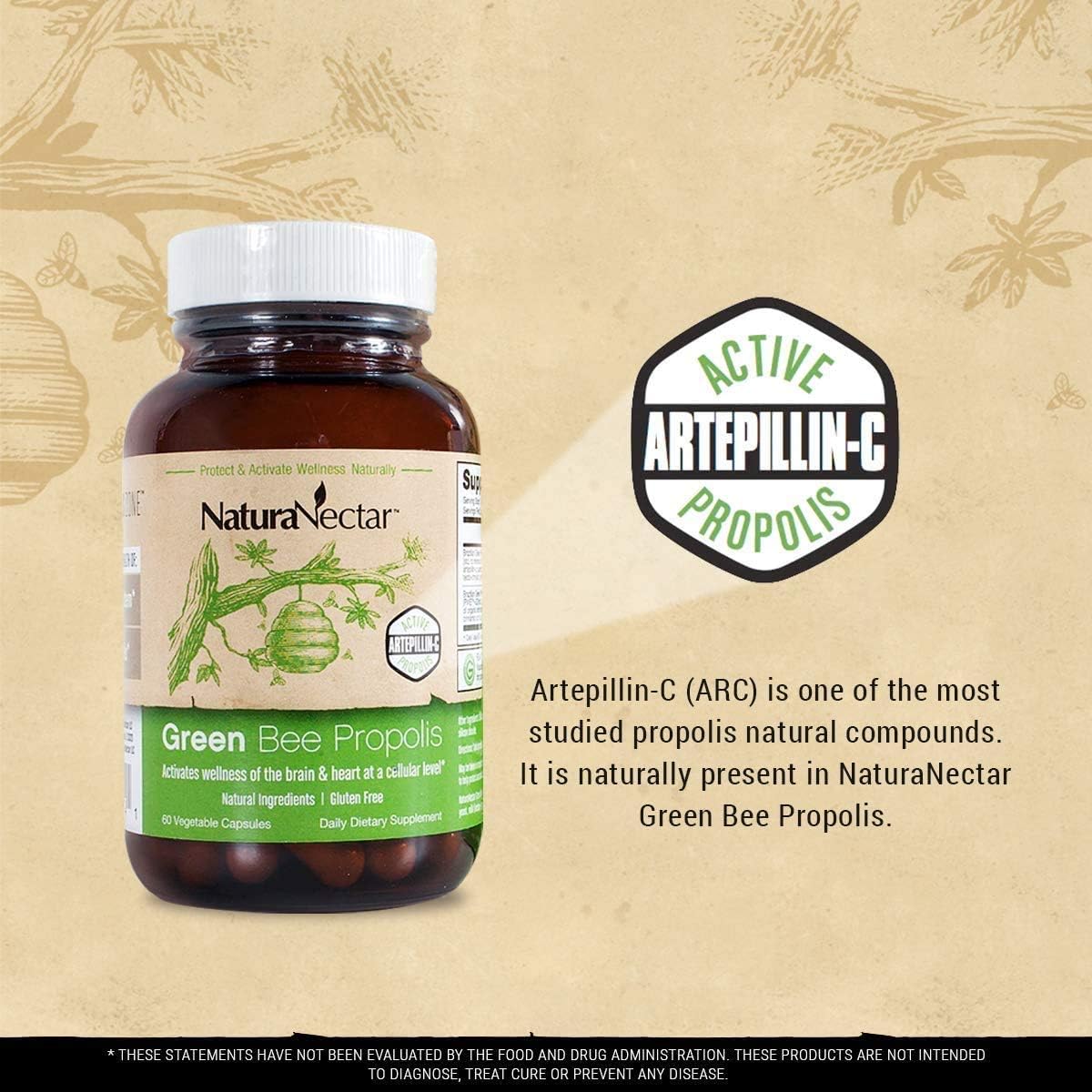 NaturaNectar Natural Bee Propolis Bundle - Green Bee Propolis and Bee Propolis Ultimate - for Immune Support, Memory and Focus - 60 Capsules per Bottle