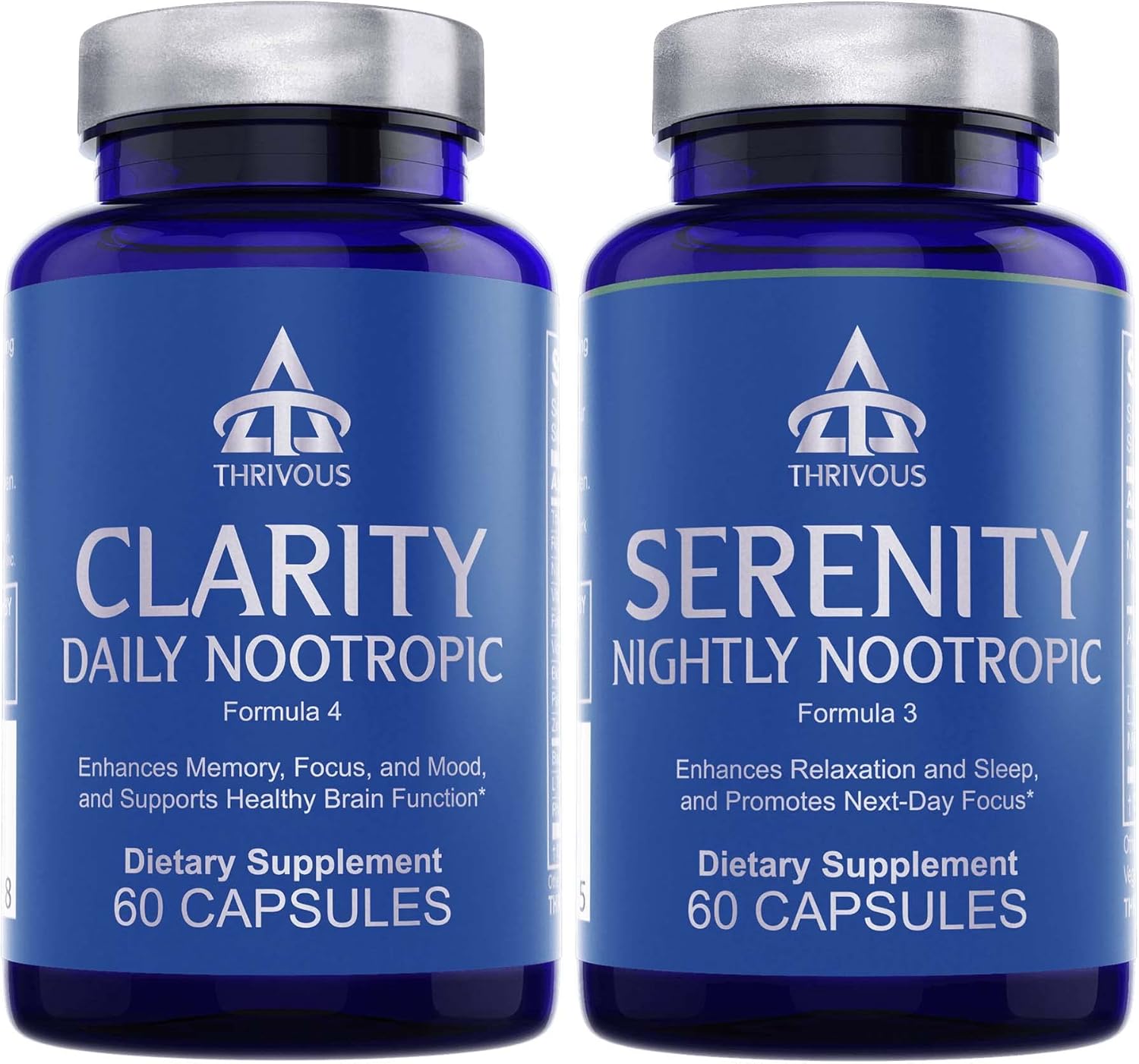 Thrivous Clarity and Serenity Stack - Enhance Memory, Focus  Mood - Enhance Relaxation  Sleep - Advanced Nootropic Supplement - Includes Clarity  Serenity - 2 Bottles - 120 Capsules