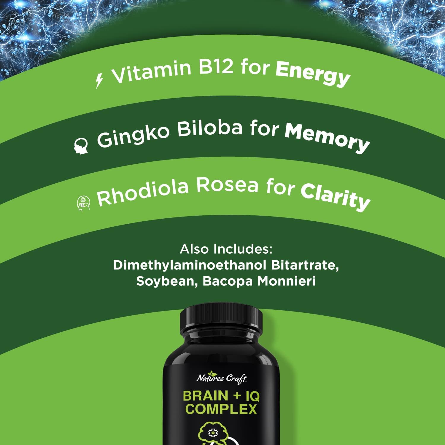 Bundle of Nootropic Memory Supplement for Brain Support and Vitamin B Complex Adult Multivitamin - Vitamin B 12 Bacopa Monnieri Rhodiola Rosea DMAE - Natural Energy Supplement with Active B Complex