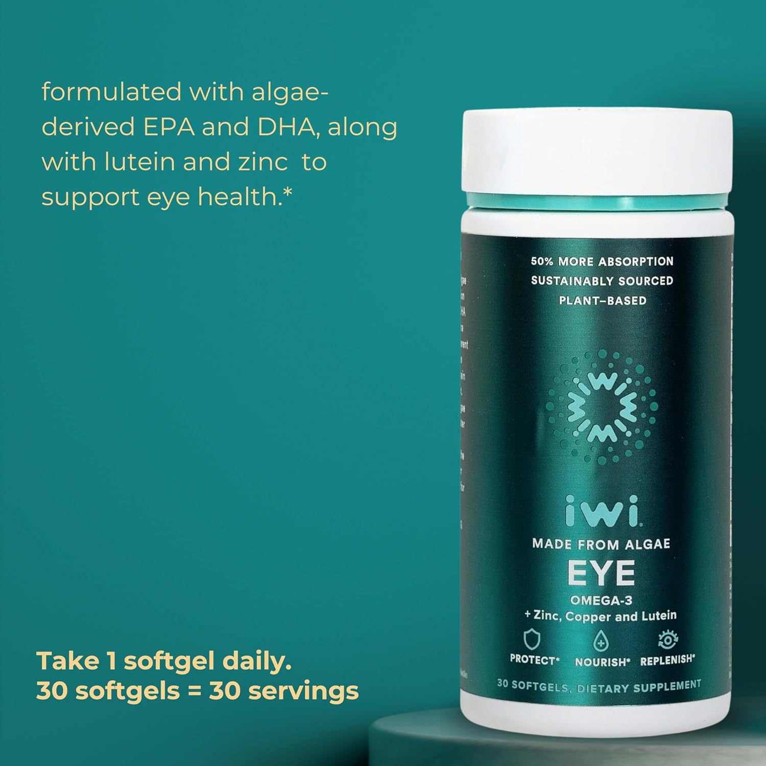 Iwi Life Brain  Eye Omega-3 Bundle, 30 Servings, Vegan Plant-Based Algae Omega 3 with EPA + DHA, Krill  Fish Oil Alternative, No Fishy Aftertaste