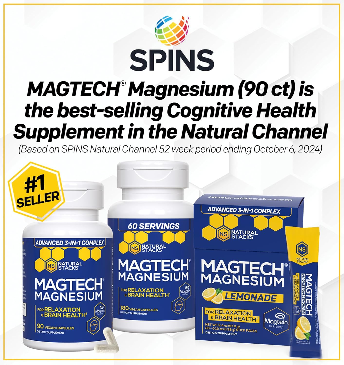 NATURAL STACKS Dopamine Brain Food + Magtech Magnesium Supplement Bundle - Supports Focus, Relaxation  Memory* - 240 Total Capsules