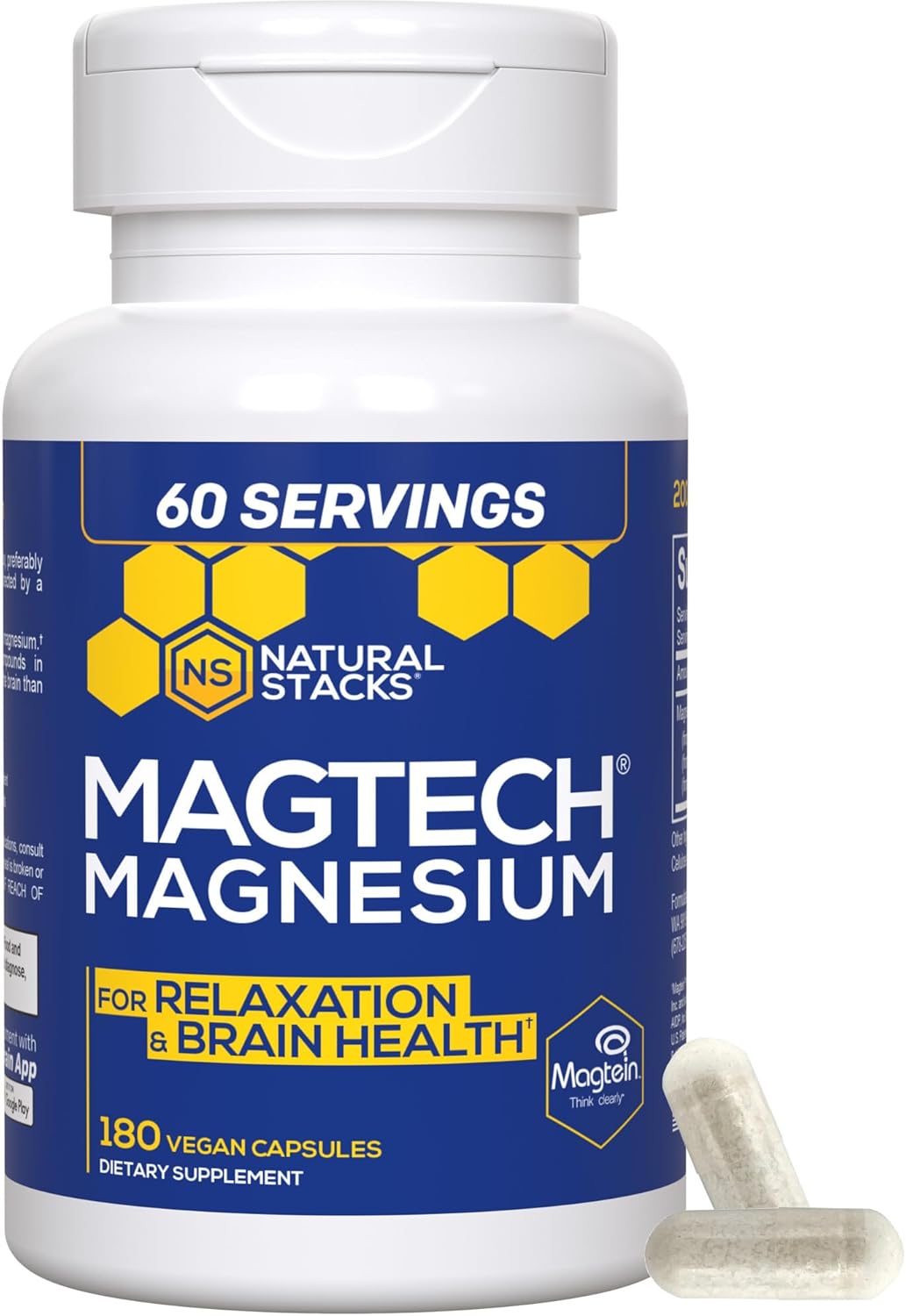 NATURAL STACKS Dopamine Brain Food + Magtech Magnesium Supplement Bundle - Supports Focus, Relaxation  Memory* - 240 Total Capsules