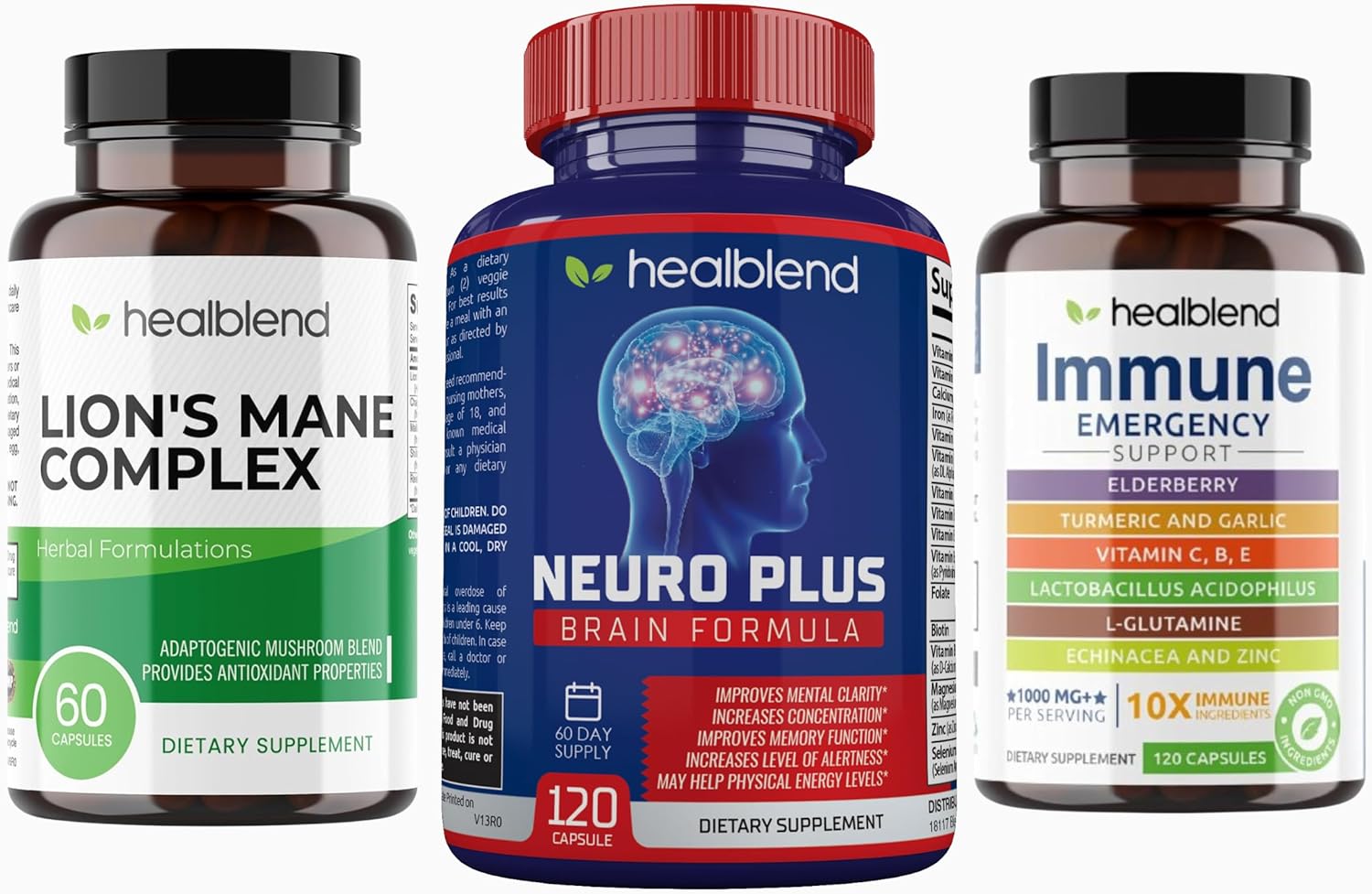 Neuro Plus Brain  Focus Formula - Brain Booster Supplement with Immune Support Capsules Elderberry with Olive Leaf, Echinacea, Ginger, Chaga  Turmeric Blend and Lions Mane Mushroom Complex