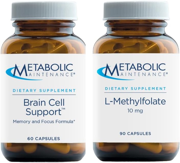 Metabolic Maintenance Brain Cell Support + L-Methylfolate 10mg - Citicoline, DMAE, Phosphatidylserine + Ginkgo to Support Memory + Focus (60 Caps), Methylated Folate for Daily Use (90 Caps)