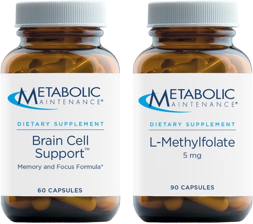 Metabolic Maintenance Brain Cell Support + L-Methylfolate 5mg - Citicoline, DMAE, Phosphatidylserine + Ginkgo to Support Memory + Focus (60 Caps), Methylated Folate for Daily Use (90 Caps)