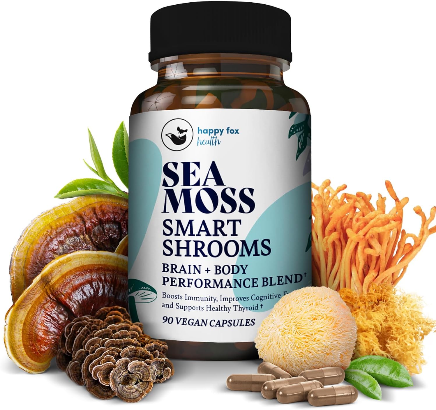 Brain  Body Purple Raw Bundle - Organic Sea Moss Raw Purple  Smart Shrooms Capsules - Irish Sea Moss  Mushroom Complex, Nootropic Brain Supplements for Memory  Focus