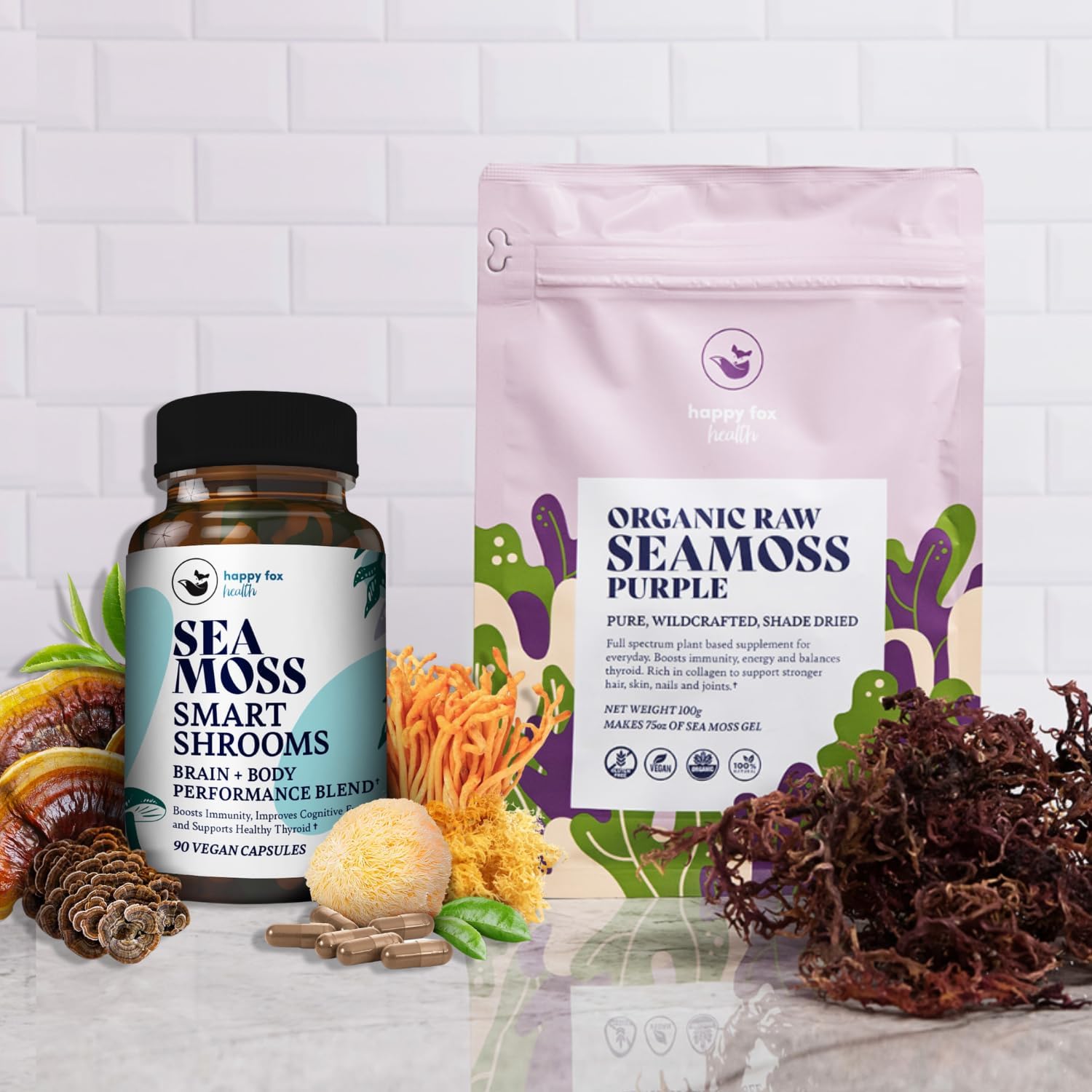 Brain  Body Purple Raw Bundle - Organic Sea Moss Raw Purple  Smart Shrooms Capsules - Irish Sea Moss  Mushroom Complex, Nootropic Brain Supplements for Memory  Focus