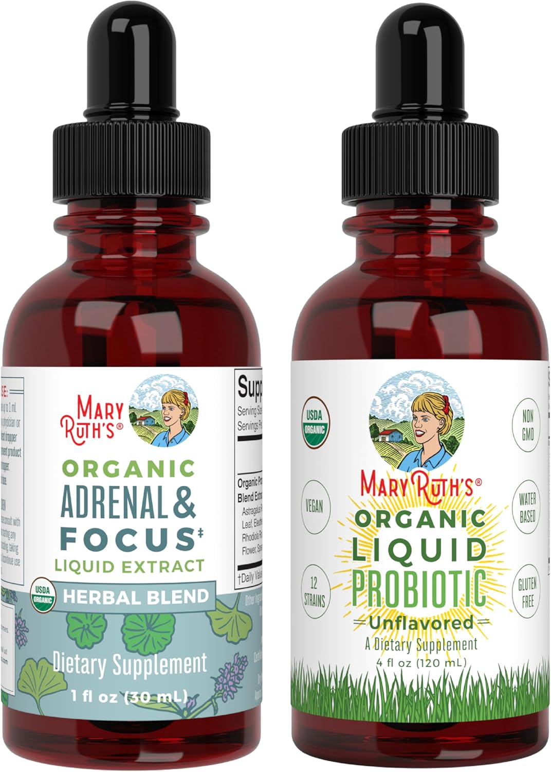 MaryRuth Organics Probiotic Supplement for Women Men Kids  Adrenal Health  Focus Supplement, 2-Pack Bundle, Digestive  Gut Health, Cortisol Health, Stress Relief, Focus Nootropic Brain Supplement