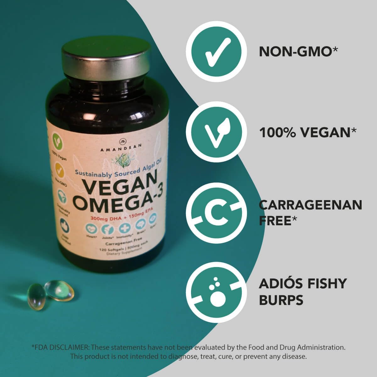 Vegan Powerhouse Combo. Omega-3 from Algal Oil  Vitamin D3 + K2. Plant-Based 5000 iu VIT D from Algae. 100 mcg All-Trans MK-7 Vita K. Carrageenan Free Veggie Softgels.