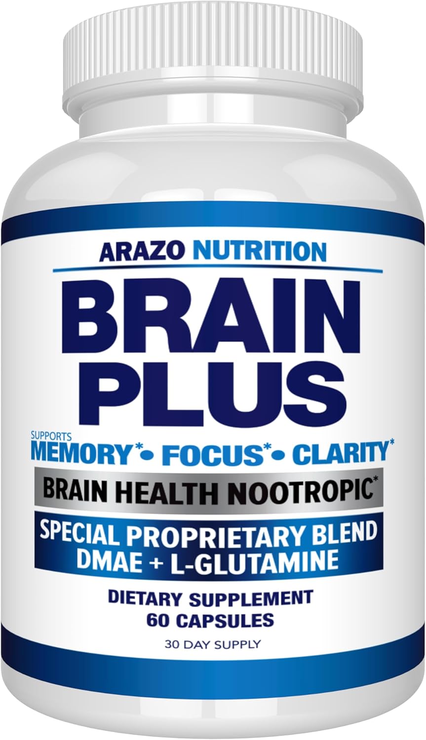Arazo Nutrition Premium Brain Function Supplement – Memory, Focus, Clarity – Nootropic Booster with DMAE, Bacopa Monnieri, L-Glutamine, Multi Vitamins, Multi Minerals