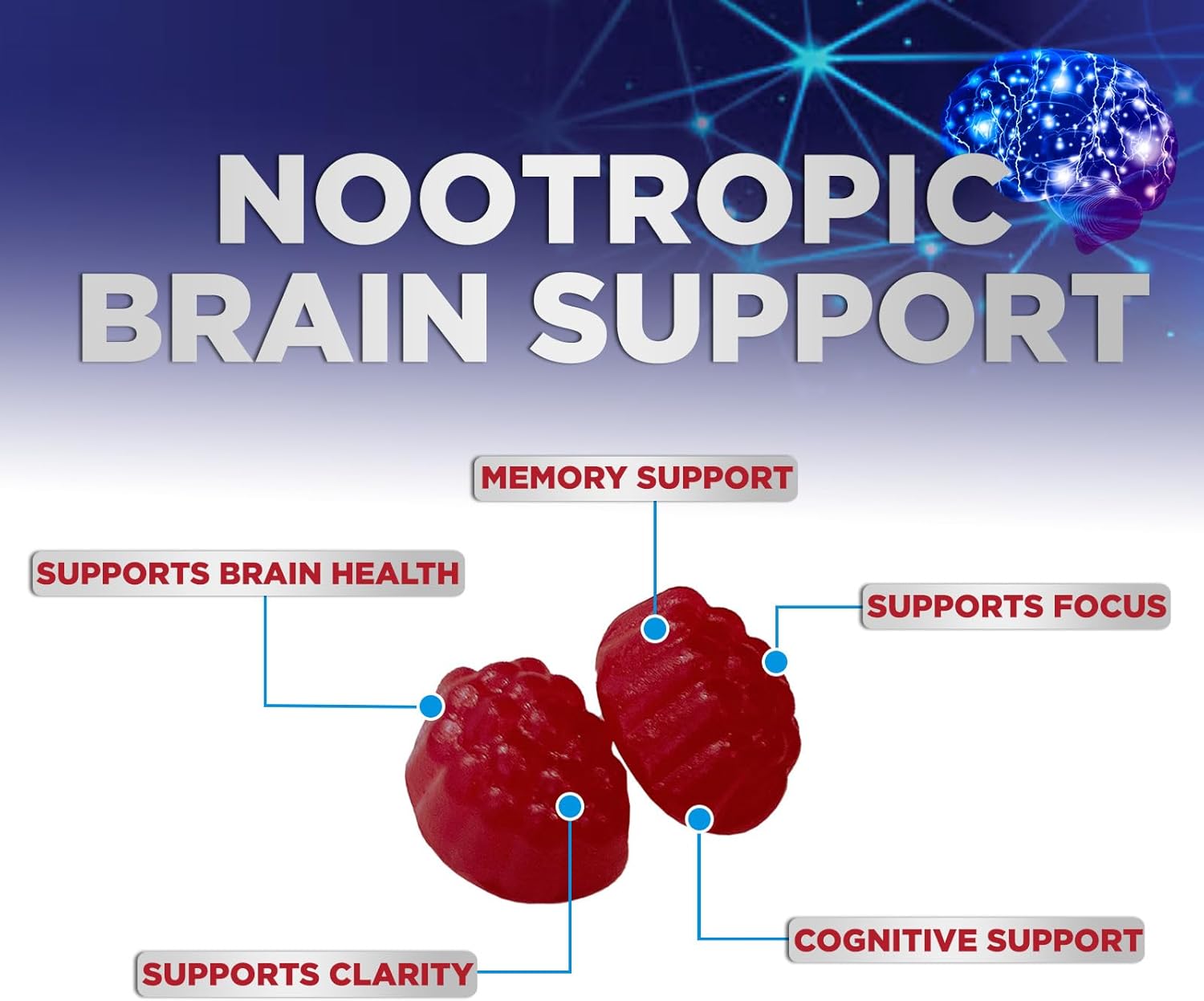 Brain Supplement Gummies for Concentration Memory  Focus Support - Brain Clarity Health with B6 B12, Phosphatidylserine, Coffee Extract, Nootropics Cognitive Vitamins for Adults - 60 Vegan Gummies