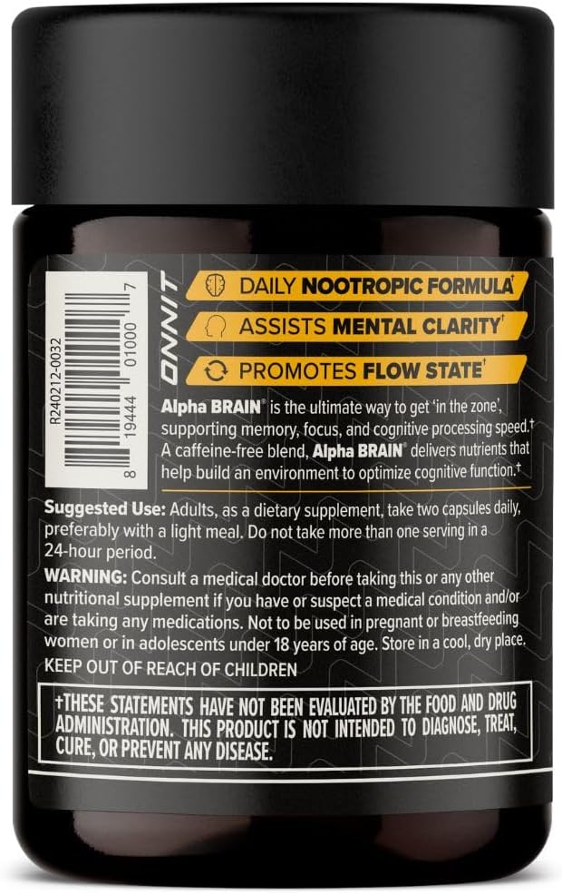 ONNIT Alpha Brain Nootropic Focus Capsules, Nootropics Brain Support Supplement for Memory, Mental Clarity and Cognitive Support with L-Theanine, Vitamin B6 and Huperzine A, 3-Pack (90 Count Total)