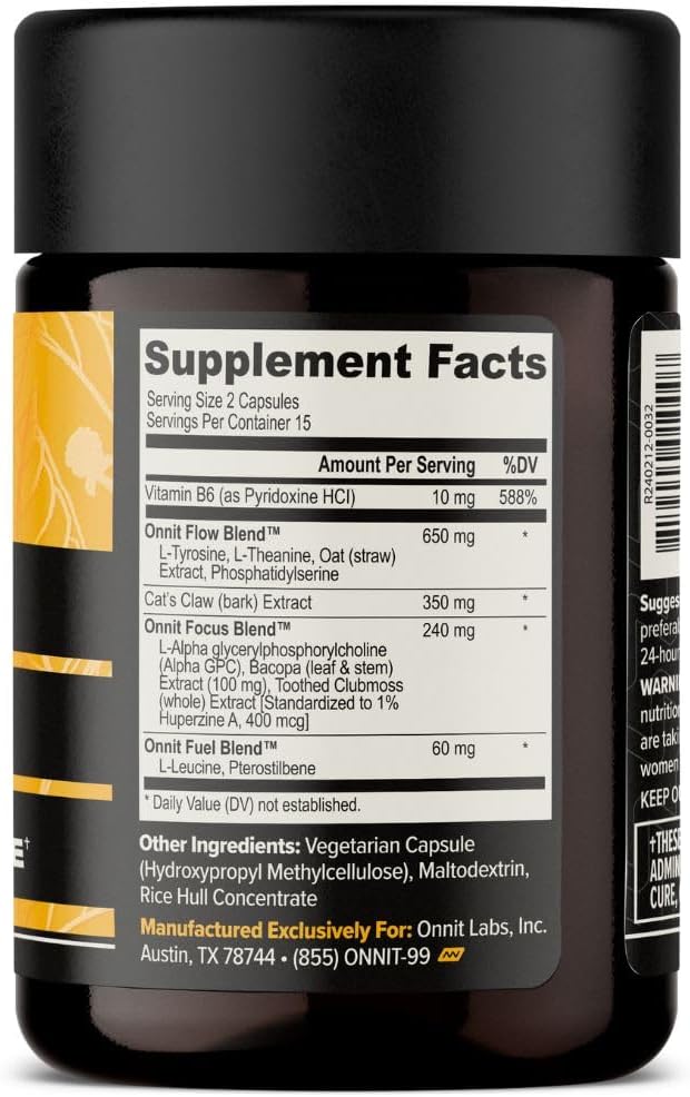 ONNIT Alpha Brain Nootropic Focus Capsules, Nootropics Brain Support Supplement for Memory, Mental Clarity and Cognitive Support with L-Theanine, Vitamin B6 and Huperzine A, 3-Pack (90 Count Total)