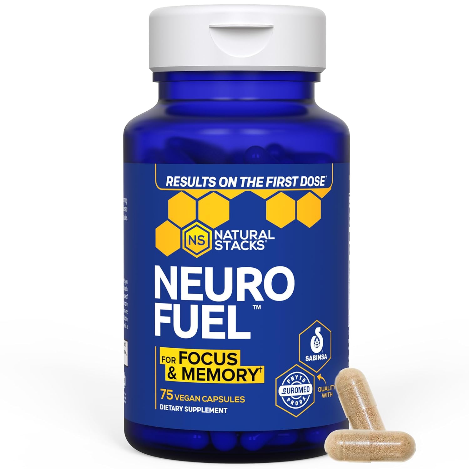 NATURAL STACKS NeuroFuel Nootropic Brain Support Supplement - 750mg L-Carnitine  500mg L-Phenylalanine - Brain Supplement for Memory and Focus* - 75 Focus Pills