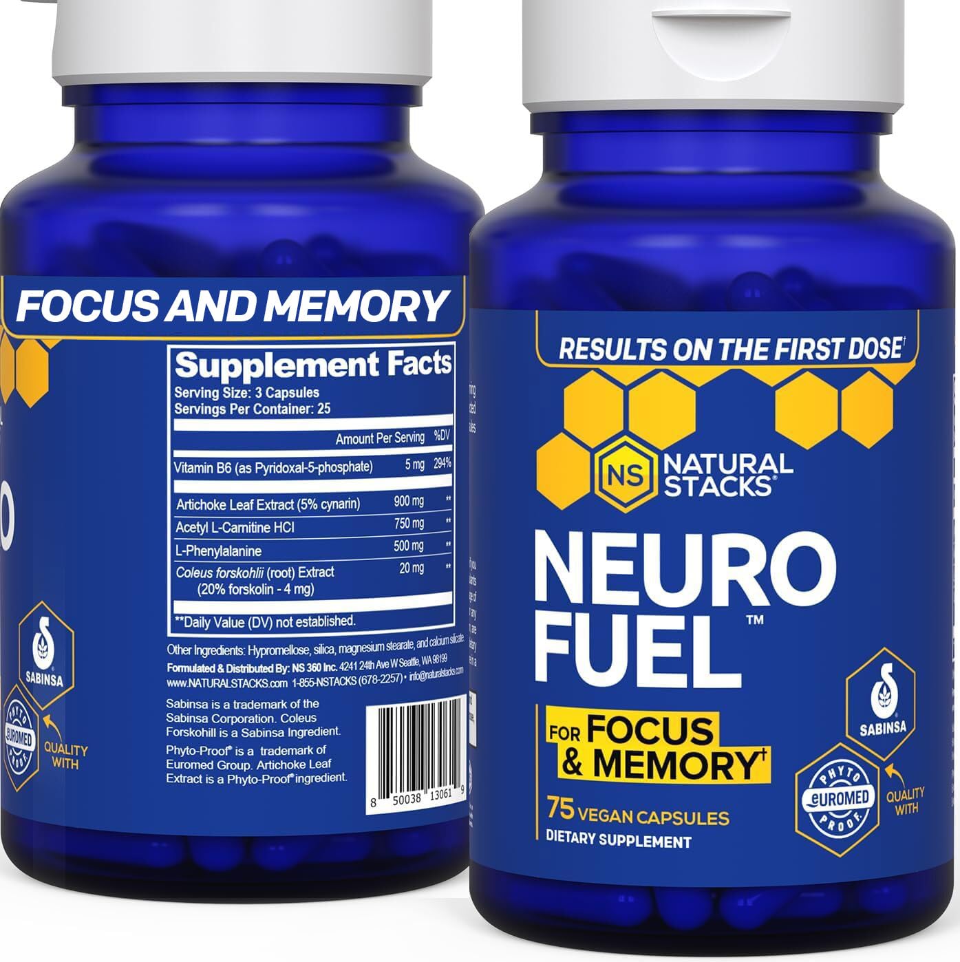 NATURAL STACKS NeuroFuel Nootropic Brain Support Supplement - 750mg L-Carnitine  500mg L-Phenylalanine - Brain Supplement for Memory and Focus* - 75 Focus Pills