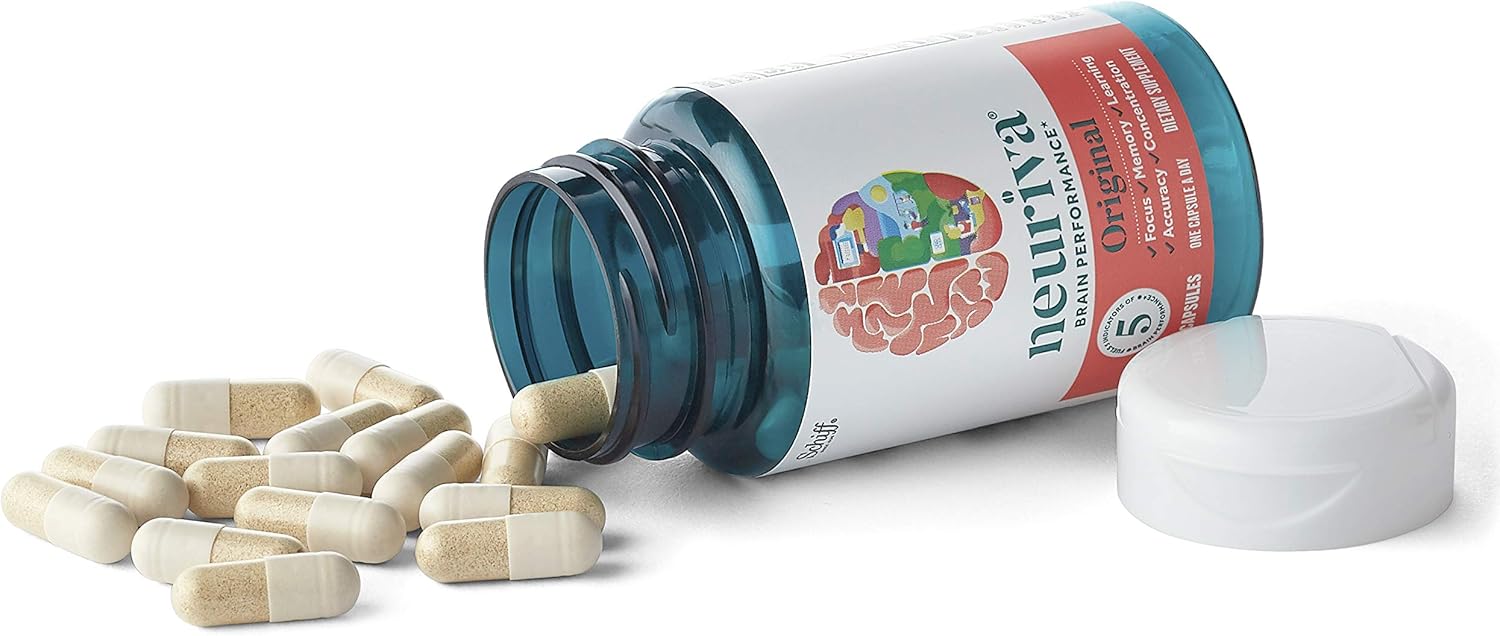 NEURIVA Original Brain Supplement for Memory, Focus  Concentration + Learning  Accuracy with Clinically Tested Nootropics Phosphatidylserine and Neurofactor, Caffeine Free, 30 Capsules (2 Pack)