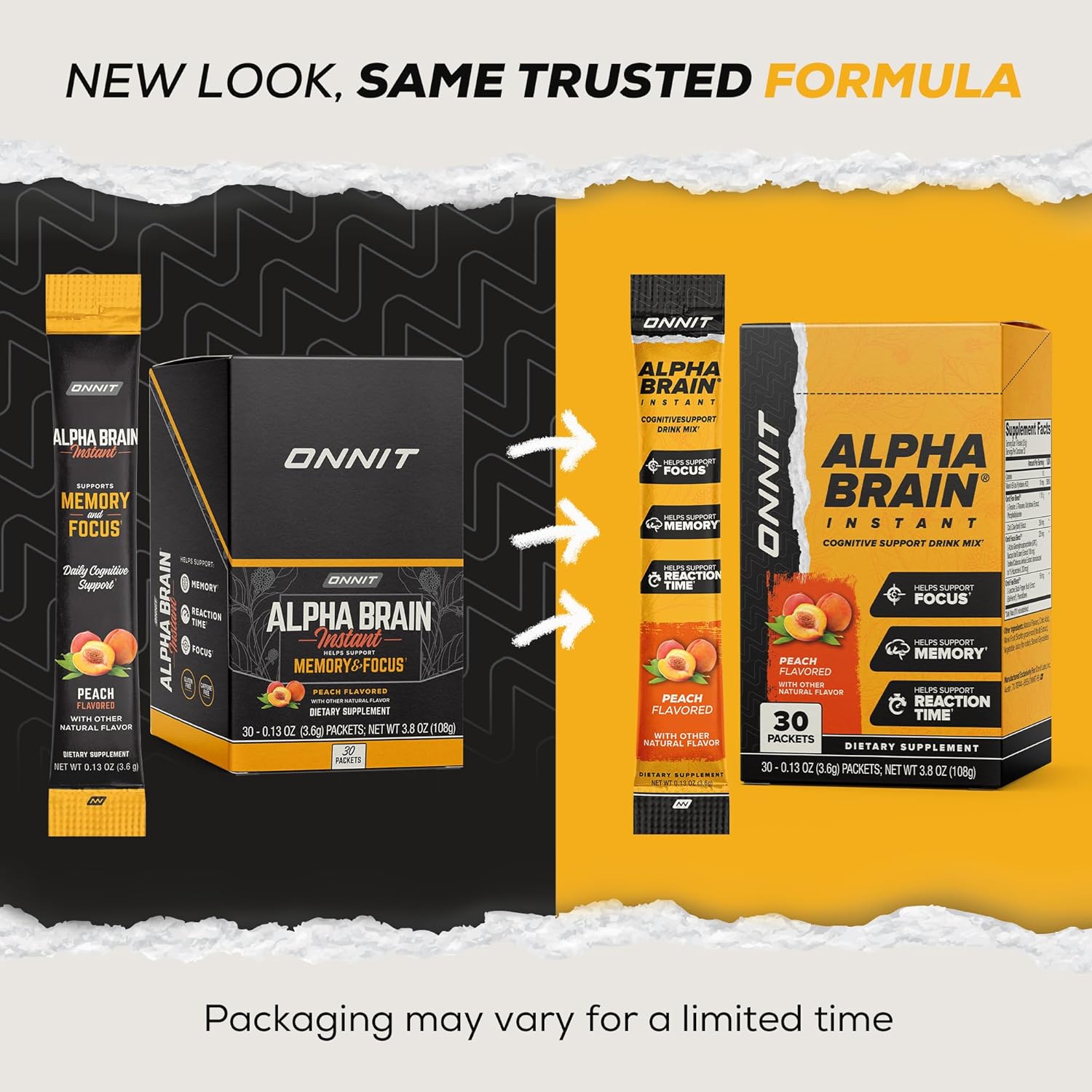 ONNIT Alpha Brain Instant Peach Flavor - Nootropic Brain Booster Memory Supplement - for Focus, Energy  Clarity - Alpha GPC Choline, Cats Claw, L-Theanine, Bacopa - 30ct