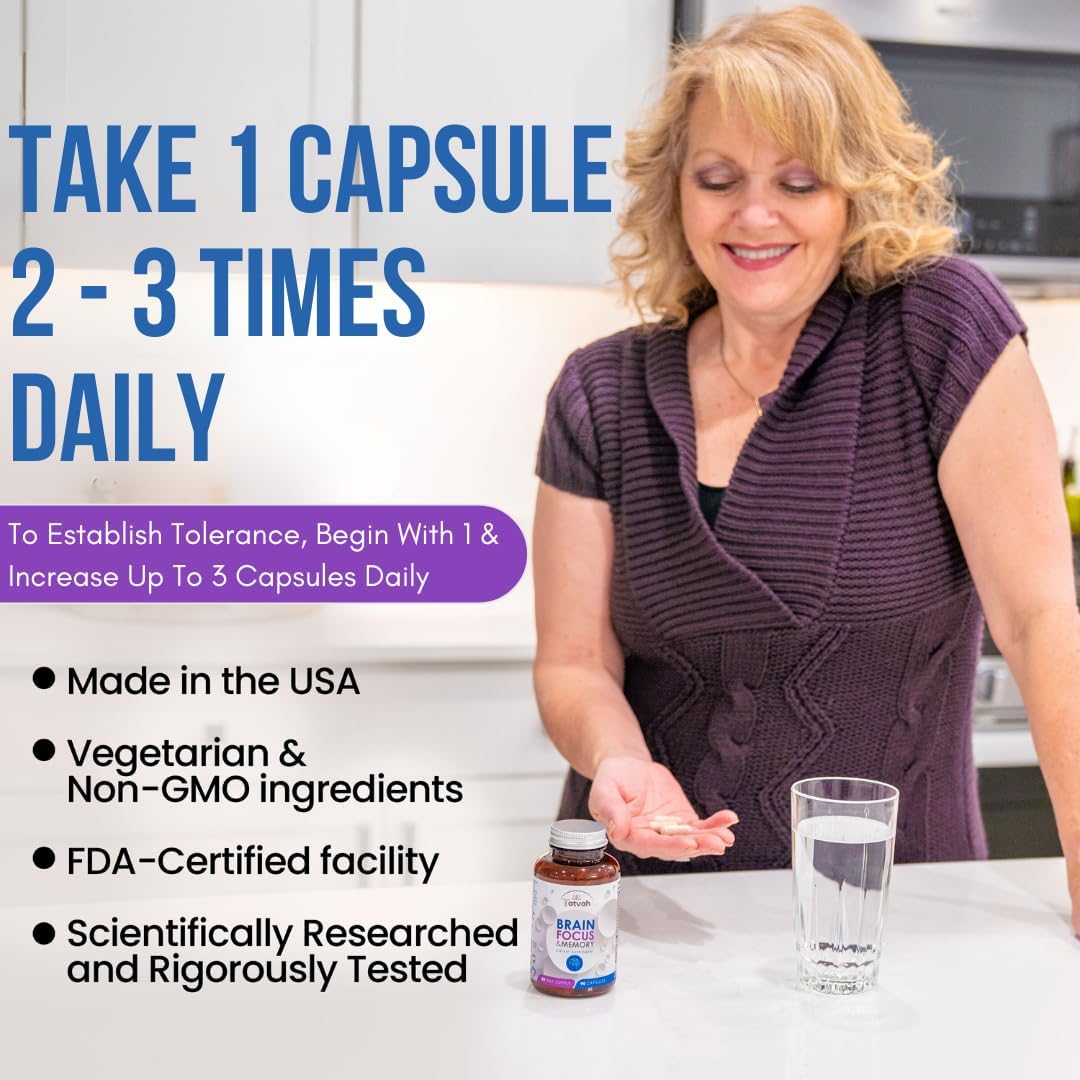 Memory Vitamins Brain for Women - Memory Supplement for Brain, Brain Supplements for Memory and Focus, Brain Fog Supplements for Women, Nootropics Brain Support Supplement, 90 Capsules