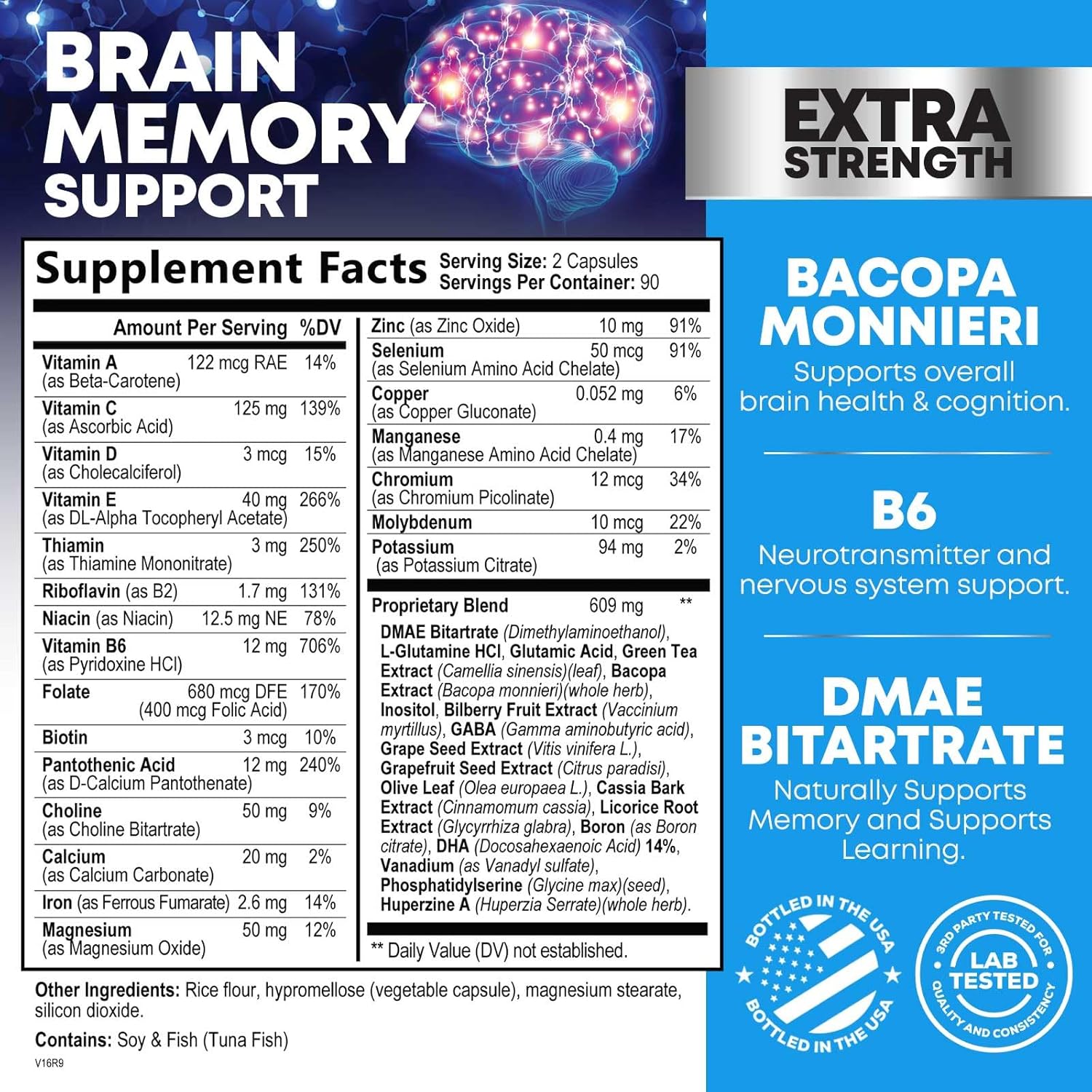 Brain Memory Supplement Pills - 3X Strength Nootropics for Concentration, Clarity  Focus Support - Brain Health Cognitive Vitamins with Bacopa, Phosphatidylserine  DMAE, Brain Booster - 180 Capsules