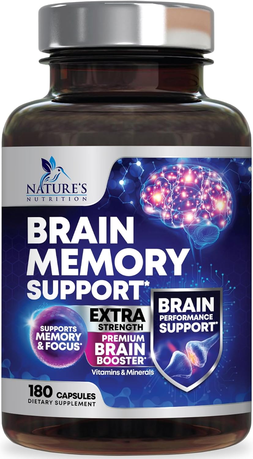 Brain Memory Supplement Pills - 3X Strength Nootropics for Concentration, Clarity  Focus Support - Brain Health Cognitive Vitamins with Bacopa, Phosphatidylserine  DMAE, Brain Booster - 180 Capsules