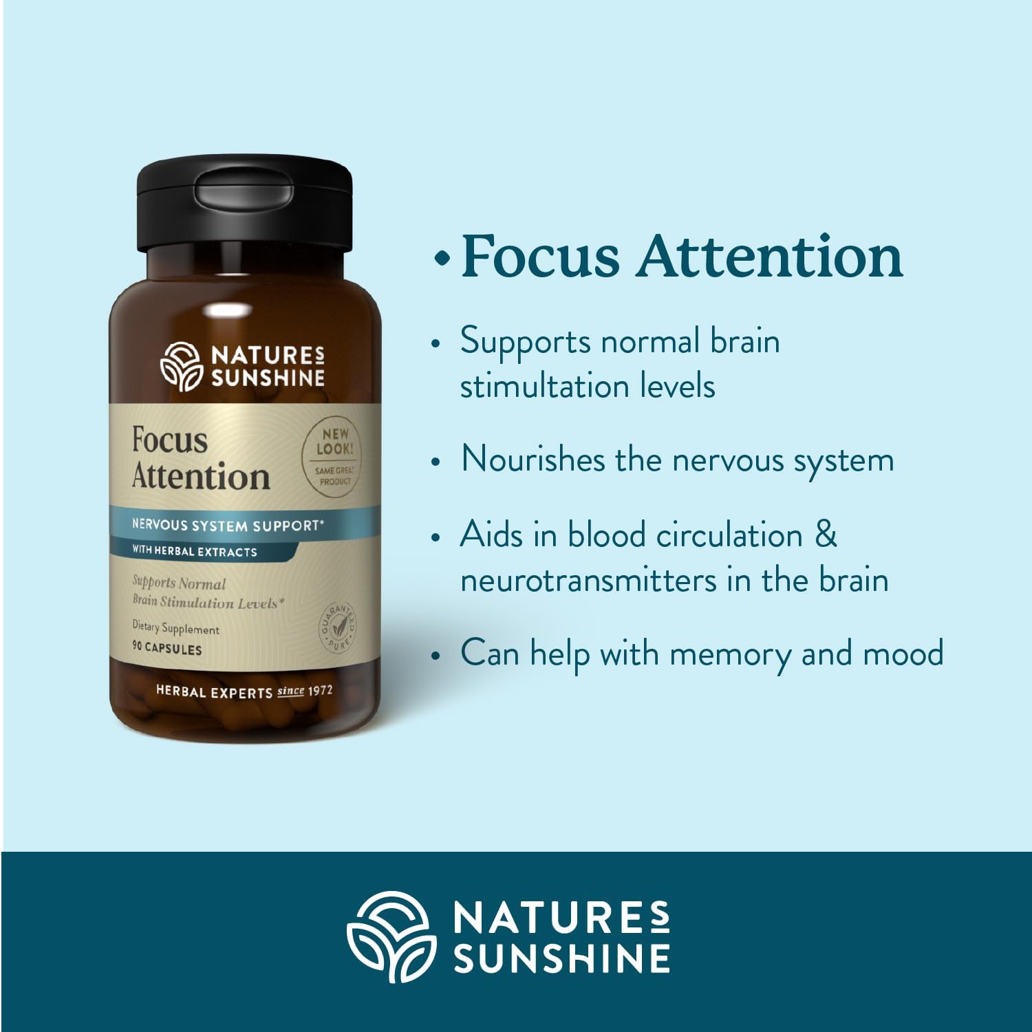 Natures Sunshine Focus Attention, 90 Capsules, Provides Nutrients That Help Maintain Normal Brain-Stimulation Levels While Supporting Blood Circulation and Neurotransmitter Levels in The Brain