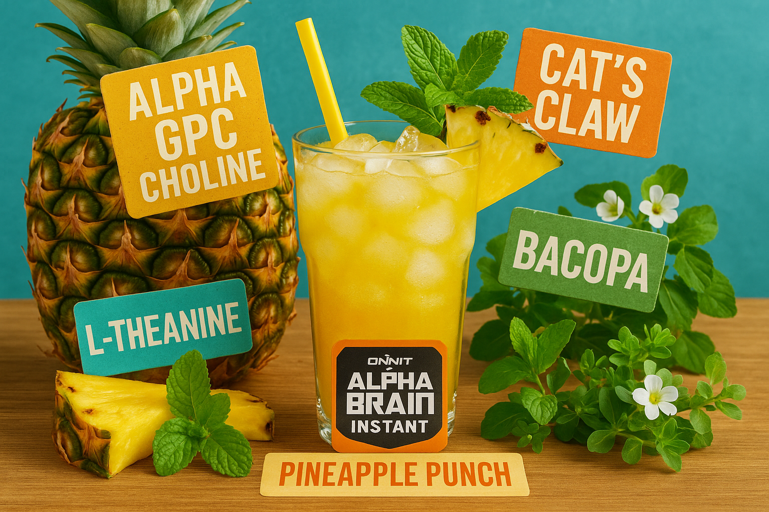 ONNIT Alpha Brain Instant - Pineapple Punch Flavor - Nootropic Brain Booster Memory Supplement - Brain Support for Focus, Energy Clarity - Alpha GPC Choline, Cats Claw, L-Theanine, Bacopa - 30ct ONNIT Alpha Brain Instant - Pineapple Punch Flavor - Nootropic Brain Booster Memory Supplement - Brain Support for Focus, Energy Clarity - Alpha GPC Choline, Cats Claw, L-Theanine, Bacopa - 30ct