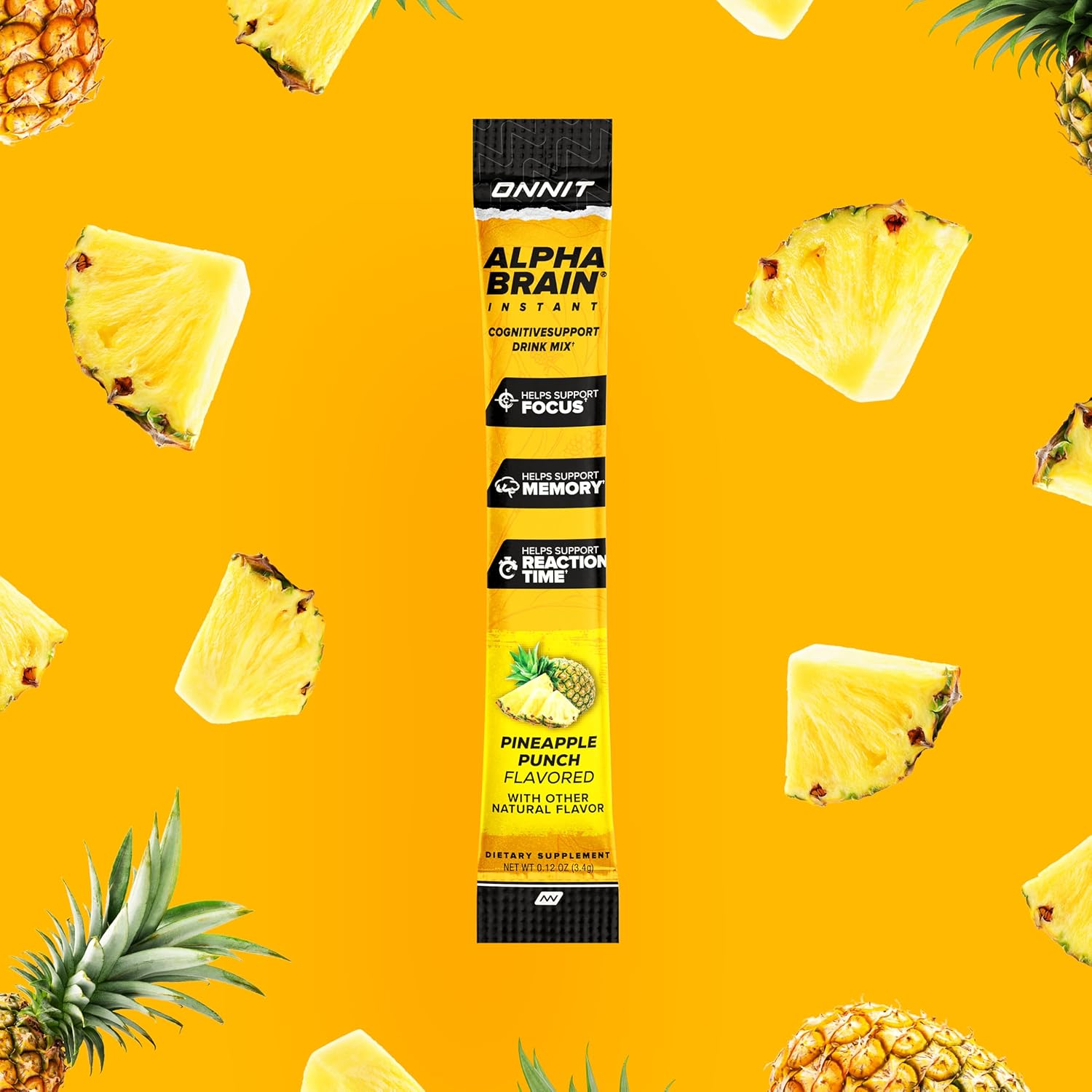 ONNIT Alpha Brain Instant – Pineapple Punch Flavor – Nootropic Brain Booster Memory Supplement – Brain Support for Focus, Energy & Clarity – Alpha GPC Choline, Cats Claw, L-Theanine, Bacopa – 30ct