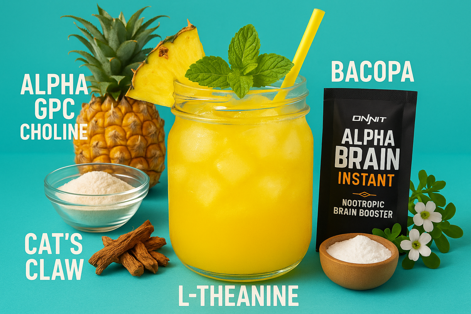 ONNIT Alpha Brain Instant - Pineapple Punch Flavor - Nootropic Brain Booster Memory Supplement - Brain Support for Focus, Energy Clarity - Alpha GPC Choline, Cats Claw, L-Theanine, Bacopa - 30ct ONNIT Alpha Brain Instant - Pineapple Punch Flavor - Nootropic Brain Booster Memory Supplement - Brain Support for Focus, Energy Clarity - Alpha GPC Choline, Cats Claw, L-Theanine, Bacopa - 30ct