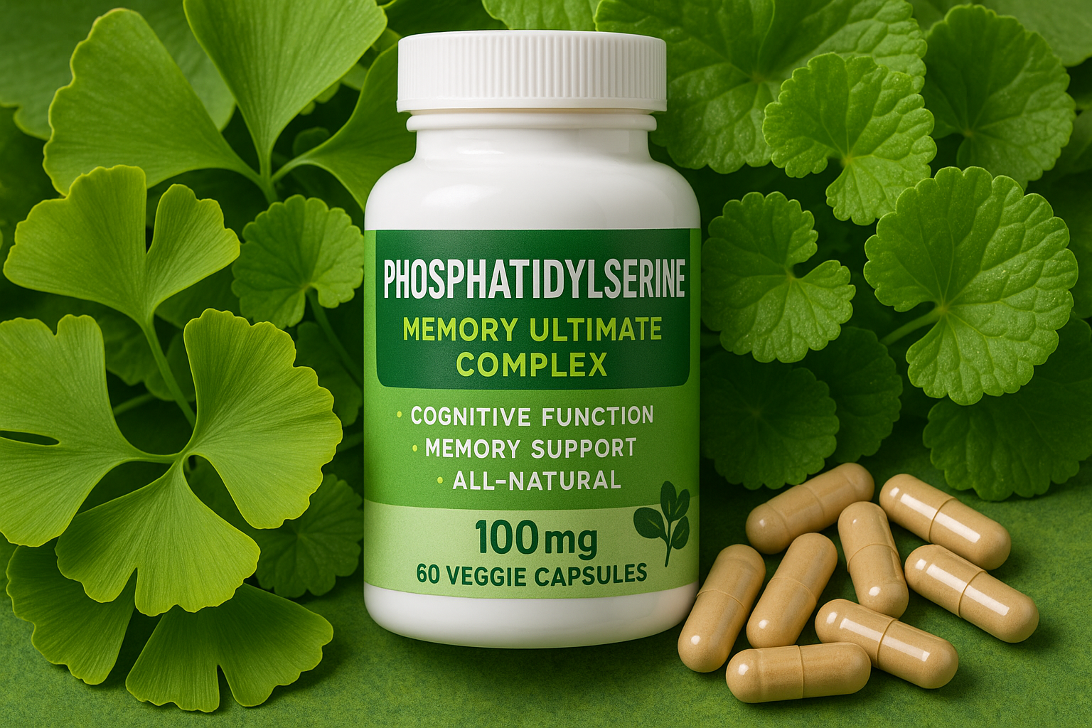 We Like Vitamins Phosphatidylserine Supplement with Gingko Biloba, Gotu Kola, DMAE - Improves Focus, Memory, Cognitive Function - Soy-Free 1000mg Memory Ultimate Complex - Easy-to-Swallow Capsules
