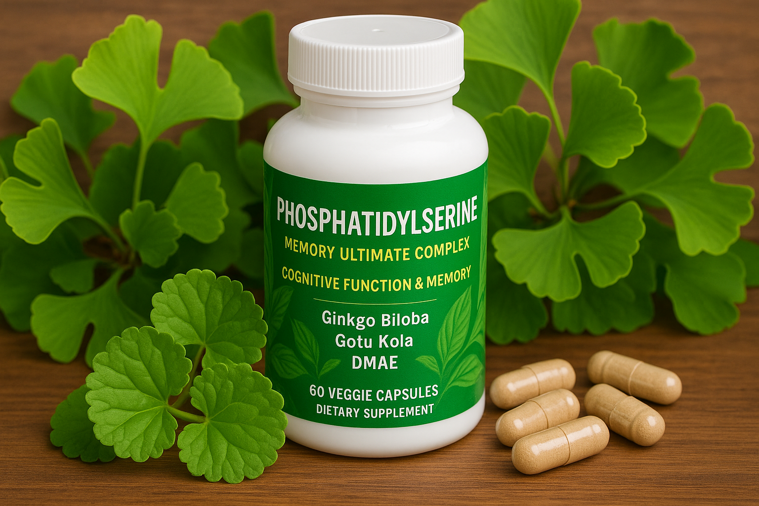 We Like Vitamins Phosphatidylserine Supplement with Gingko Biloba, Gotu Kola, DMAE - Improves Focus, Memory, Cognitive Function - Soy-Free 1000mg Memory Ultimate Complex - Easy-to-Swallow Capsules