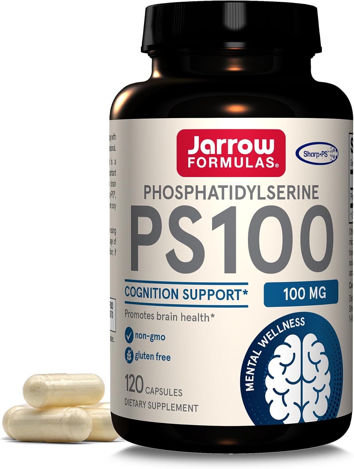 Jarrow Formulas PS100 Phosphatidylserine 100mg, Dietary Supplement for Brain Health and Cognitive Function Support, Capsules, Up to a Day Supply