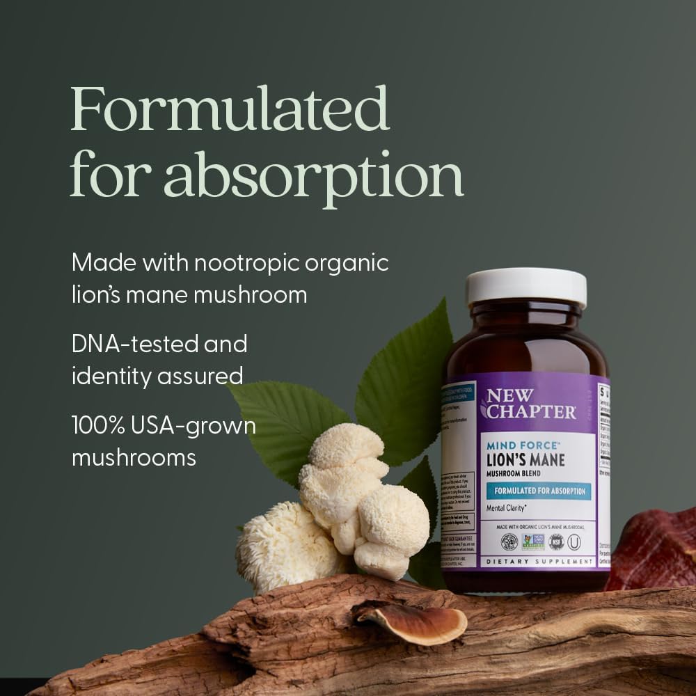New Chapter Lions Mane + Reishi Mushroom - LifeShield Mind Force for Mental Clarity with Organic Reishi Mushroom + Vegan + Non-GMO, Nootropic Ingredients - ct New Chapter Lions Mane + Reishi Mushroom - LifeShield Mind Force for Mental Clarity with Organic Reishi Mushroom + Vegan + Non-GMO, Nootropic Ingredients - ct