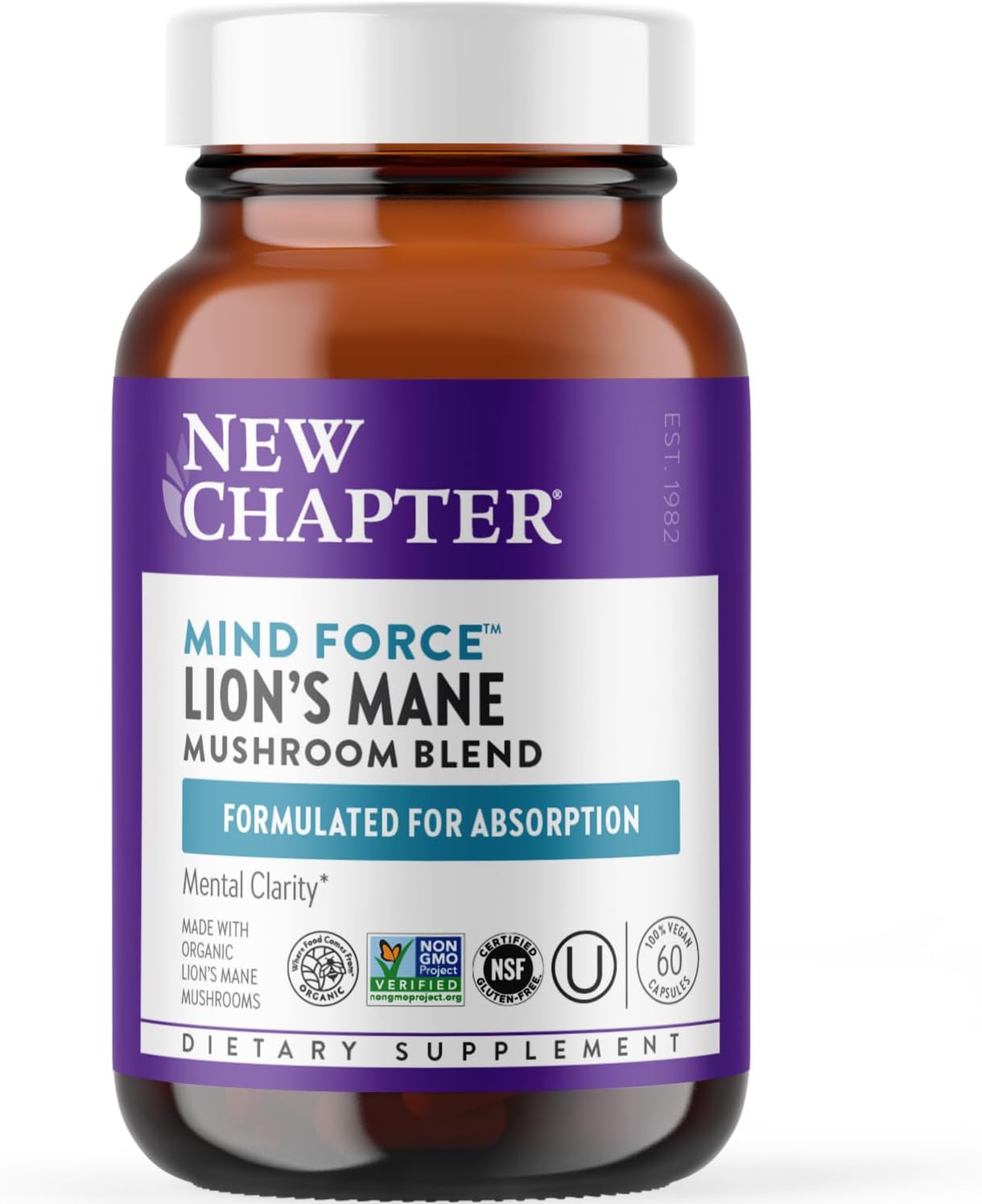 New Chapter Lions Mane + Reishi Mushroom - LifeShield Mind Force for Mental Clarity with Organic Reishi Mushroom + Vegan + Non-GMO, Nootropic Ingredients - ct New Chapter Lions Mane + Reishi Mushroom - LifeShield Mind Force for Mental Clarity with Organic Reishi Mushroom + Vegan + Non-GMO, Nootropic Ingredients - ct
