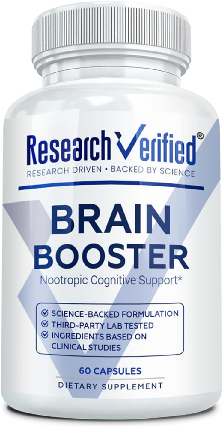 Research Verified Brain Booster - Brain Supplement for Memory and Focus, Nootropic Supplement for Cognitive Support - Vegan Capsules - Month Supply