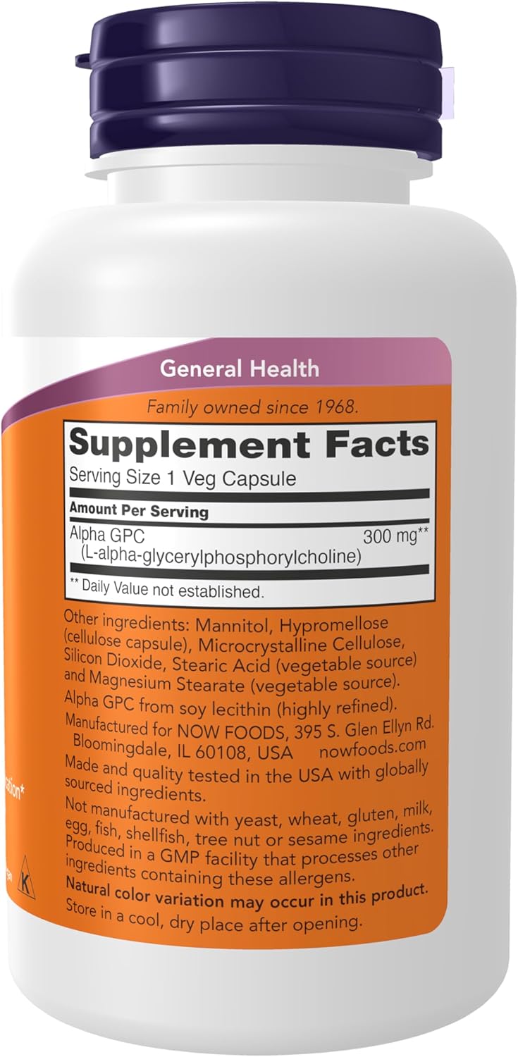 NOW Supplements, Alpha GPC mg with Bioavailable Source of Choline, Veg Capsules